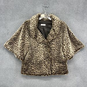 Calvin Klein Cape Womens Medium Faux Fur Animal Print Hook Eye‎ Short Sleeve